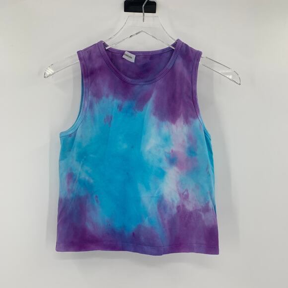 2/$30 WEEKEND STORIES Top Size S Slight Crop Tank Hand Dyed Purple Blue Tie Dye - Picture 5 of 7